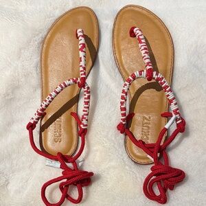 SCHUTZ Red and White Braided Sandals